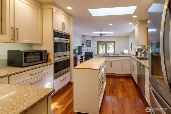 Mobile kitchen island for expanding counterspace and storage.