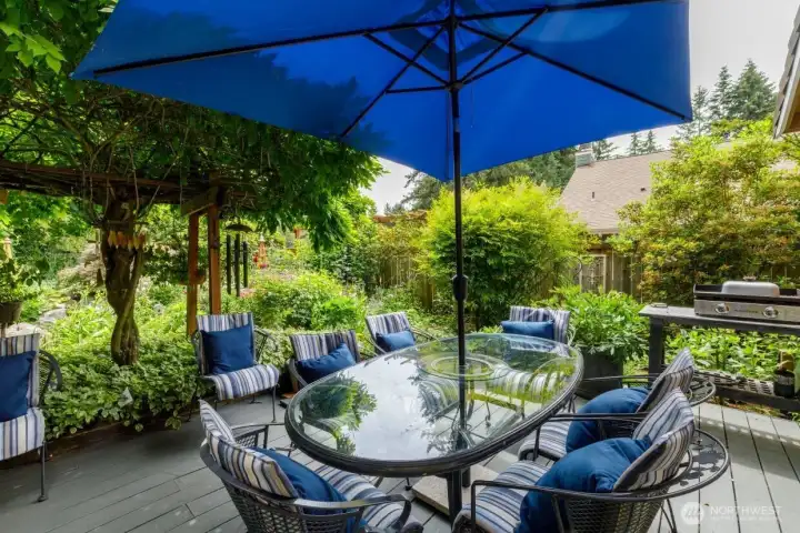 Right outside the family room is this portion of the deck perfect for sitting and enjoying your morning coffee or an evening refreshment.