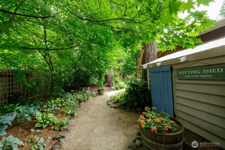 Side yard features potting shed
