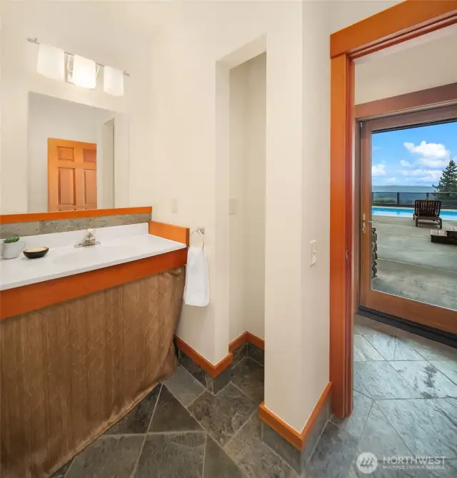 3/4 bath & dressing room just off the pool.