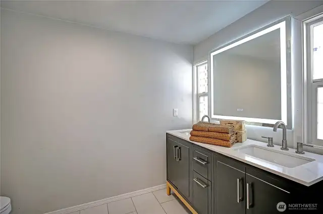 master bathroom, with modern double vanity.