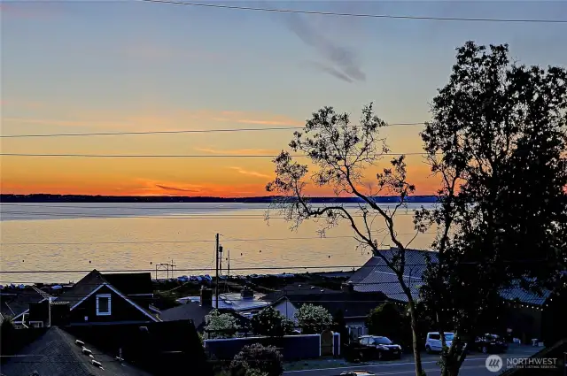 sunset view from rooftop deck.
