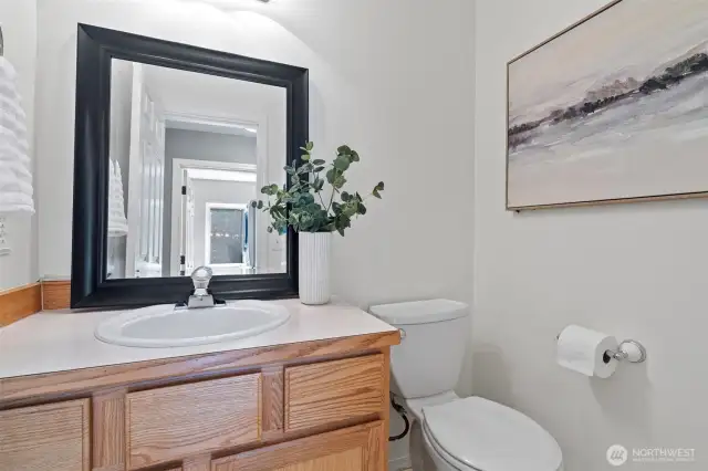Powder room on main level for convenience.