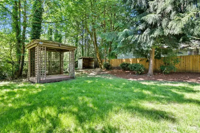 Covered deck/gazebo area in back yard.