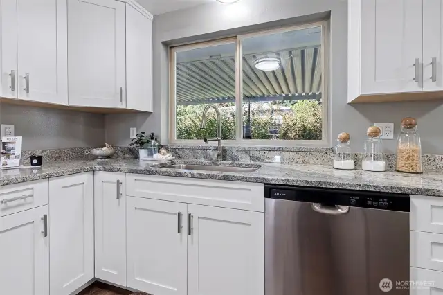 Kitchen with window to backyard
