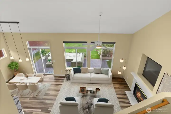 Looking down from the upstairs. Virtually staged.