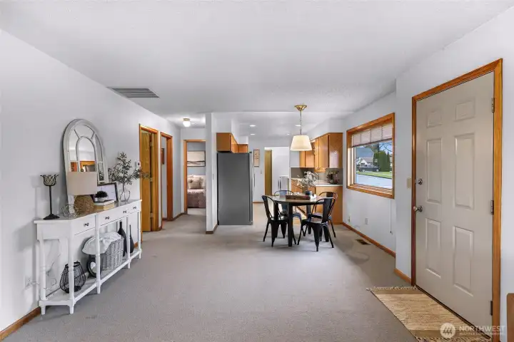 Kitchen/Dining Spaces with hall to upstairs bedrooms