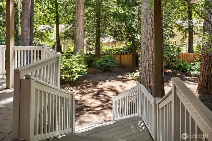 Fully fenced backyard provides privacy and security.