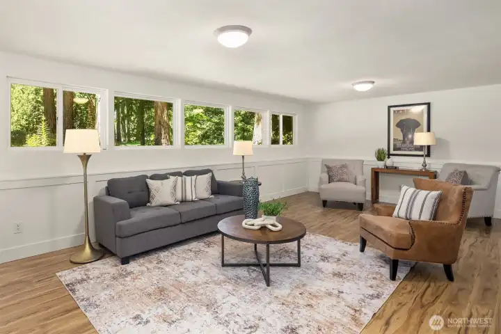 Spacious family room offers exceptional flexibility.