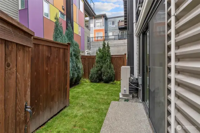 Private yard with new sod.