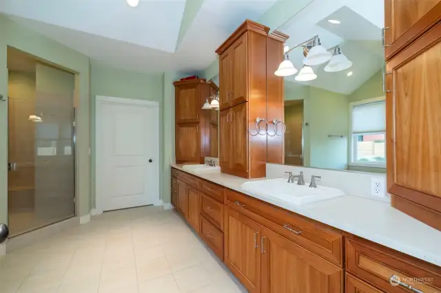 Primary Bathroom counter large walkin shower