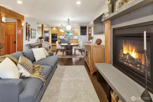 Gas fireplace keeps the space cozy