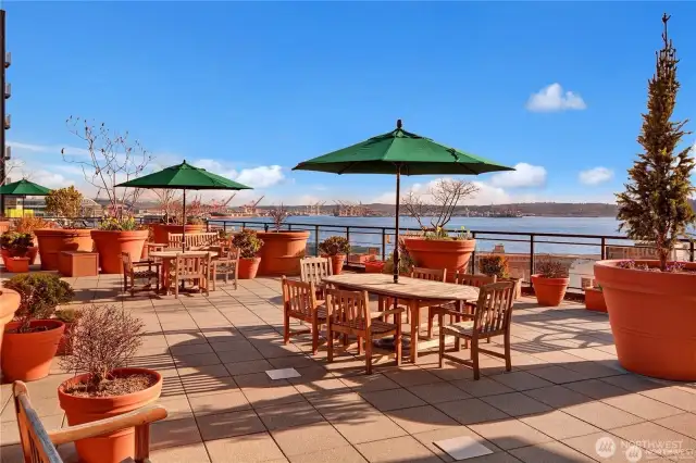 The rooftop deck on the 6th floor just off the community room.  Beautiful views of the Waterfront and amazing sunsets!