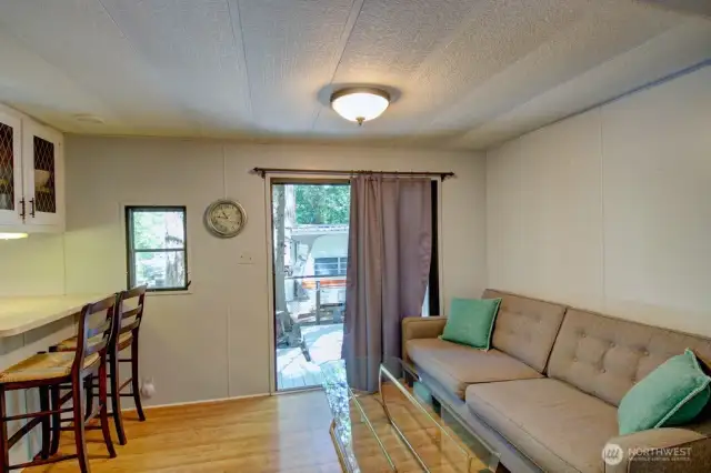 Kitchen with eating space and living area