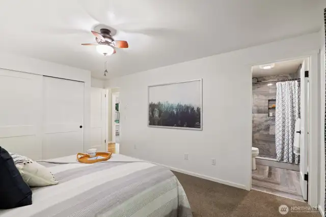 An ample closet and en-suite bathroom accompany this wonderful owner's retreat.