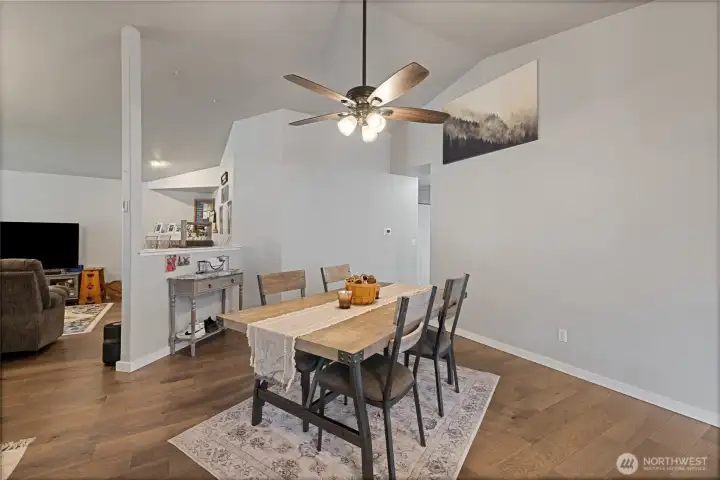 Living room leads to the eat-in kitchen