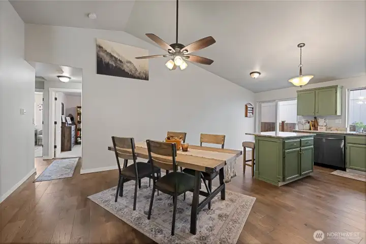 Hall shows a peek into the primary bedroom