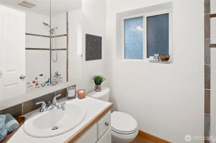 Full bath on lower level.