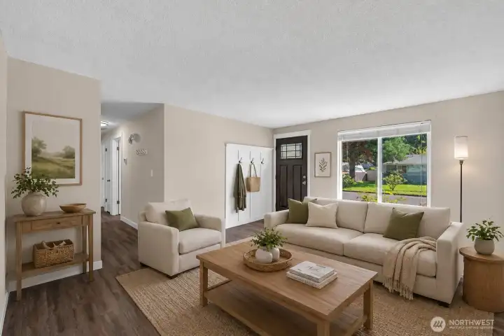 Living room is virtually staged.