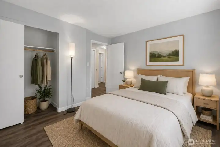 Virtually staged primary bedroom