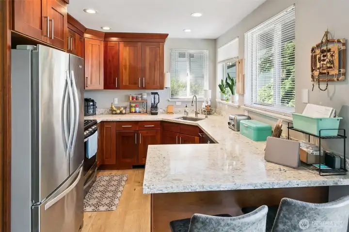 Bright kitchen with western views