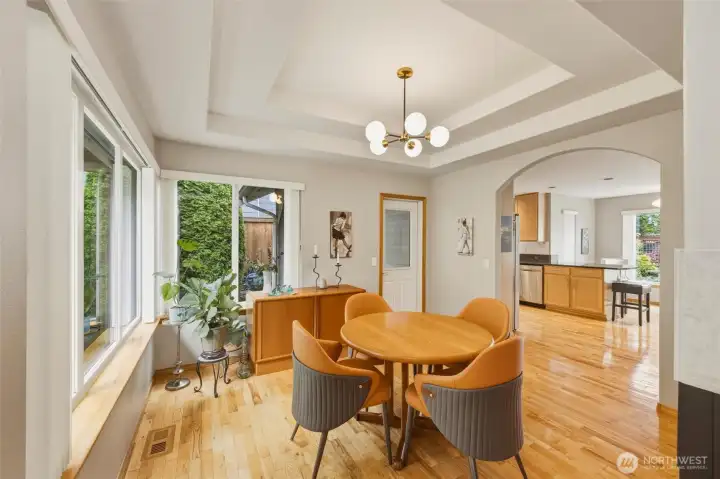Formal dining area just off of the kitchen with door to outside patio to cedar plank grill up your freshly caught NW wild salmon! Formal dining area just off of the kitchen with door to outside patio to cedar plank grill up your freshly caught NW wild salmon!