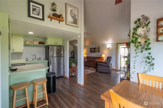 Dining Room to Living Room and Kitchen