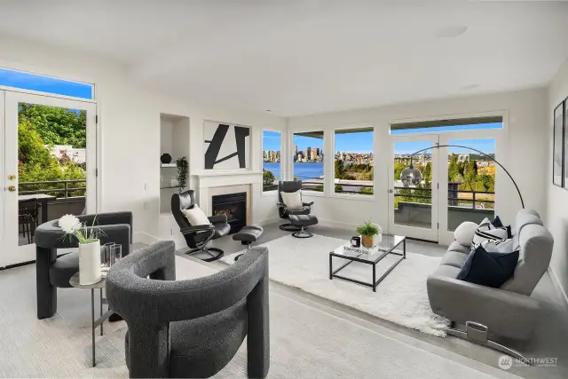 Fantastic leisure space on the main-level with gas fireplace and expansive view deck!