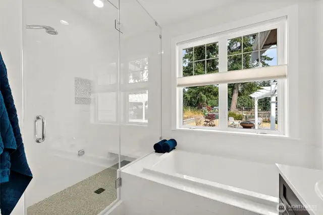 Primary 5-Piece Bath. Deep Tub. Looks Out Over the Back Yard.