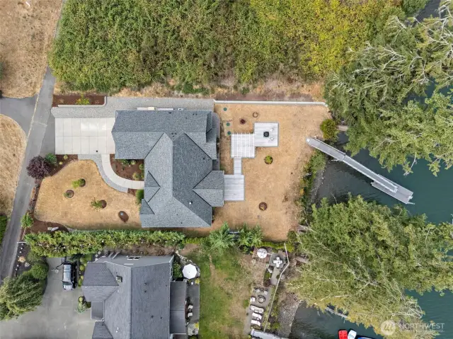 Arial View of Property. Dead End Street Affords Privacy. Private Dock and Fantastic Outdoor Entertainment Areas.