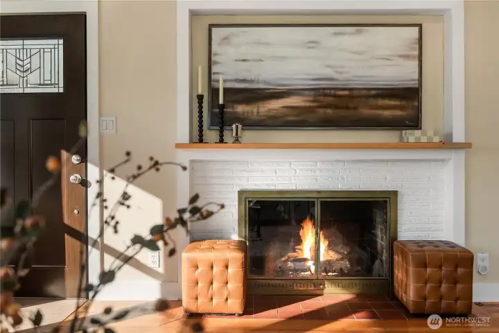 This masonry fireplace is one of two in the house. This one has a gas line plumbed in ready for an insert if desired.