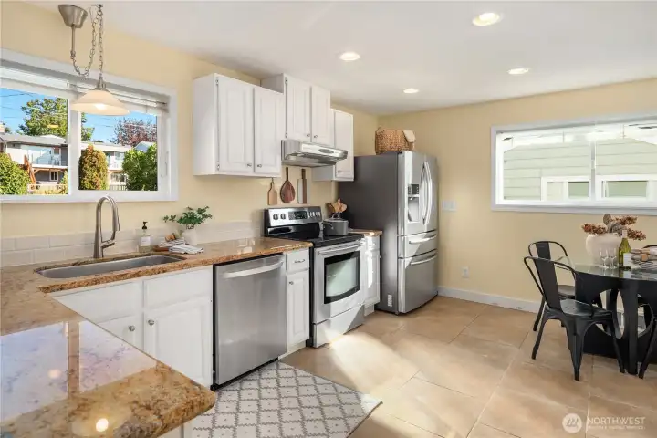 Looking across the kitchen towards the dining area.