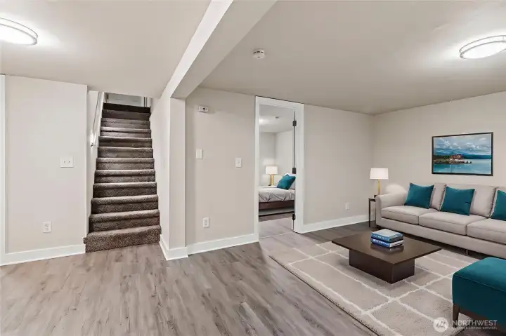 Virtually Staged Down stairs living room