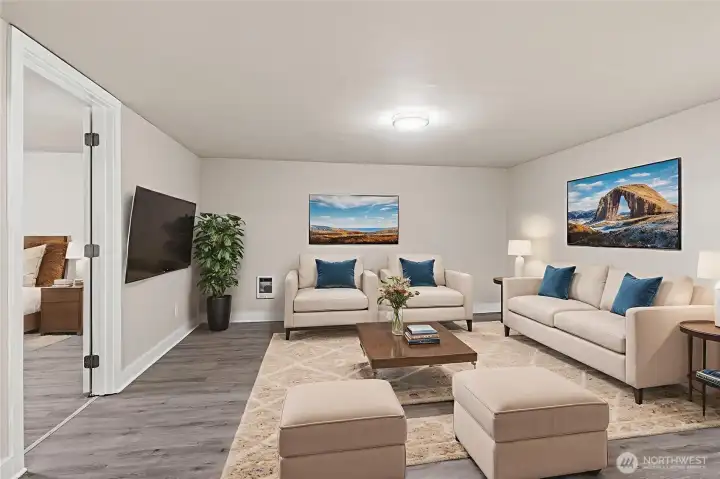 Virtually Staged Down stairs living room
