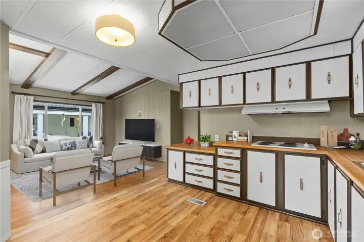 This photo is virtually staged.  You can see how you could arrange seating and the tv.