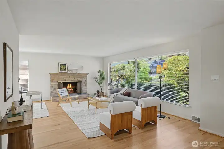 Refinished oak hardwood floors featured on the main level