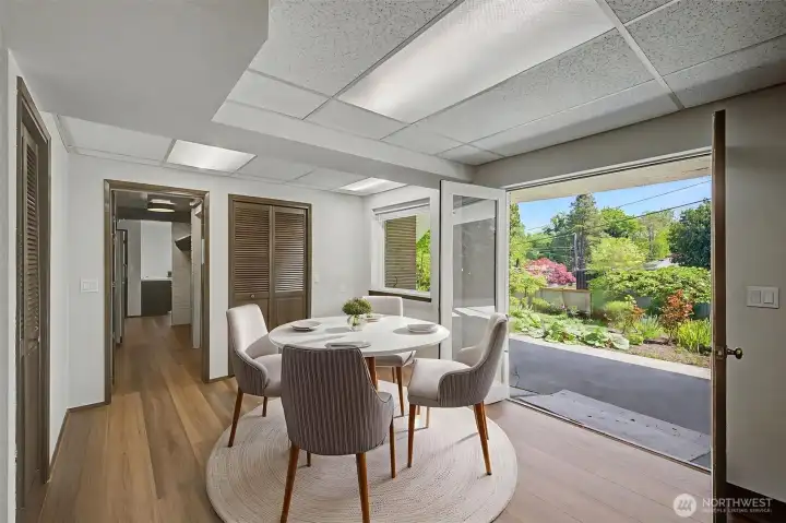 Virtually Staged - Great Room, French doors lead to large outdoor space, great for entertaining.