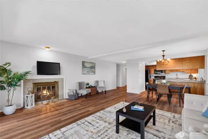 Spacious open-concept dining area featuring a seamless flow into the living space