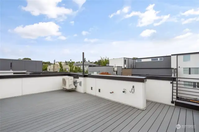 Savor sunsets and neighborhood views from your incredible rooftop deck! There are power, water and gas hook-ups for your convenience.