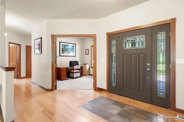 French doors open into the home office.