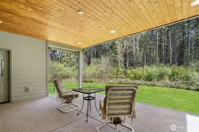 Ahh.. this is the life! Enjoy the outdoors all year around on covered patio. Tongue and groove knotty pine ceiling with recessed lighting. Plumbed propane outlet, ready for your grill to connect.