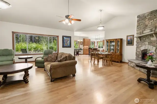Real hardwood flooring throughout the main living space. Heat pump with AC will keep you the perfect temperature year around. The wood fireplace is a bonus!