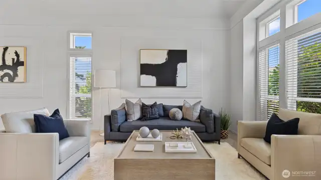 Living room is wide, long and bright. So welcoming!