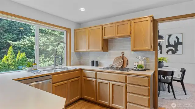 A large and upgraded kitchen.