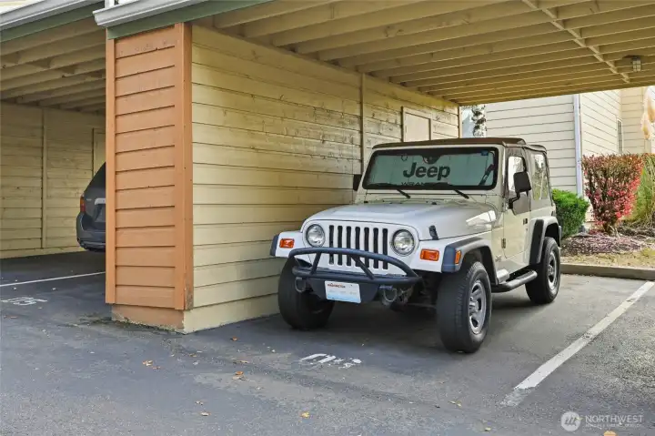 The carport features a secure storage locker.