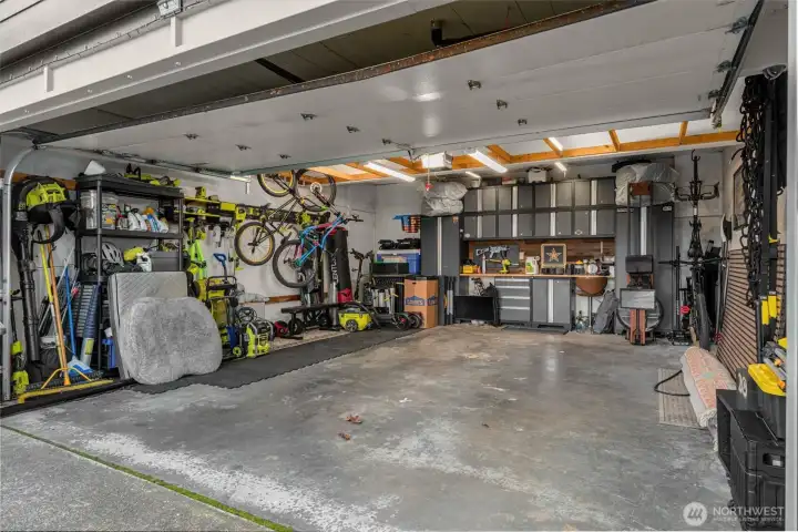 Tesla EV charger in large garage