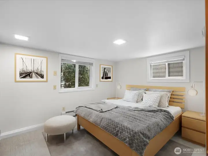 1 of 2 daylight basement bedrooms. Double door closet not in photo.