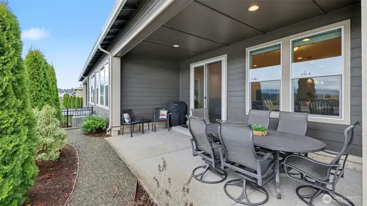 Patio is spacious with room for outdoor furniture, a BBQ, and more!