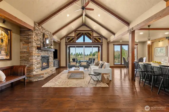 Spacious Great Room with hickory flooring.