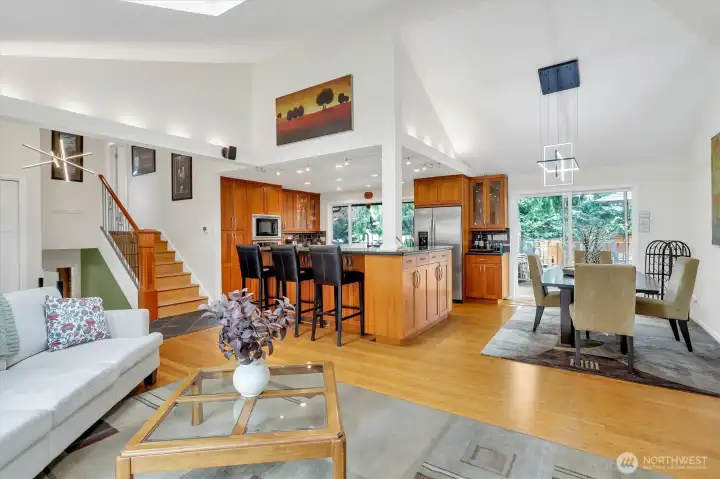 Enjoy the warmth of bamboo flooring and cherry cabinets.